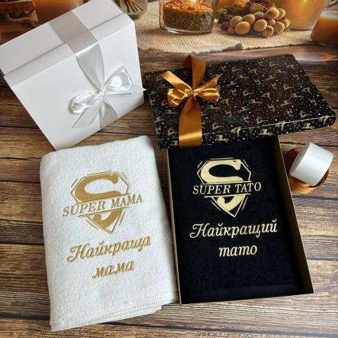 Рушник "Super Мама або Super Тато", розмір 70*140 см, щільність 400 г/м2