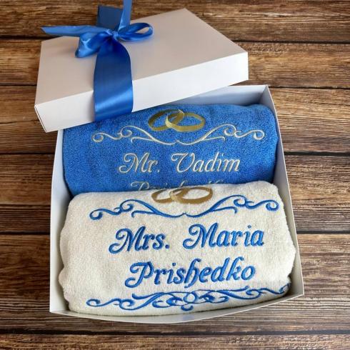 Рушник "Mrs. i Mr. Prishedko", розмір 70*140 см, щільність 450 г/м2